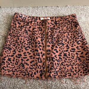 Leopard Free People Denim Skirt